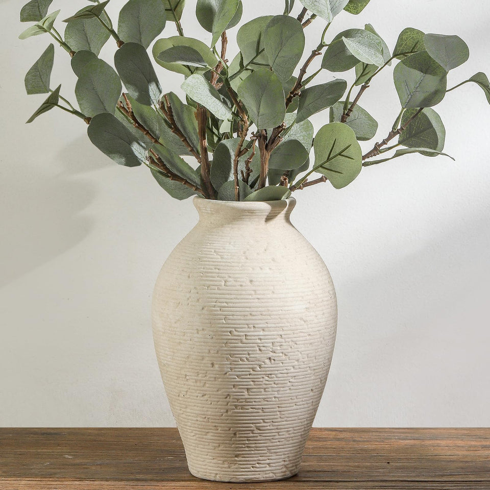 Vanselia ceramic flower vase front view 9-inch ideal for fresh or artificial blooms