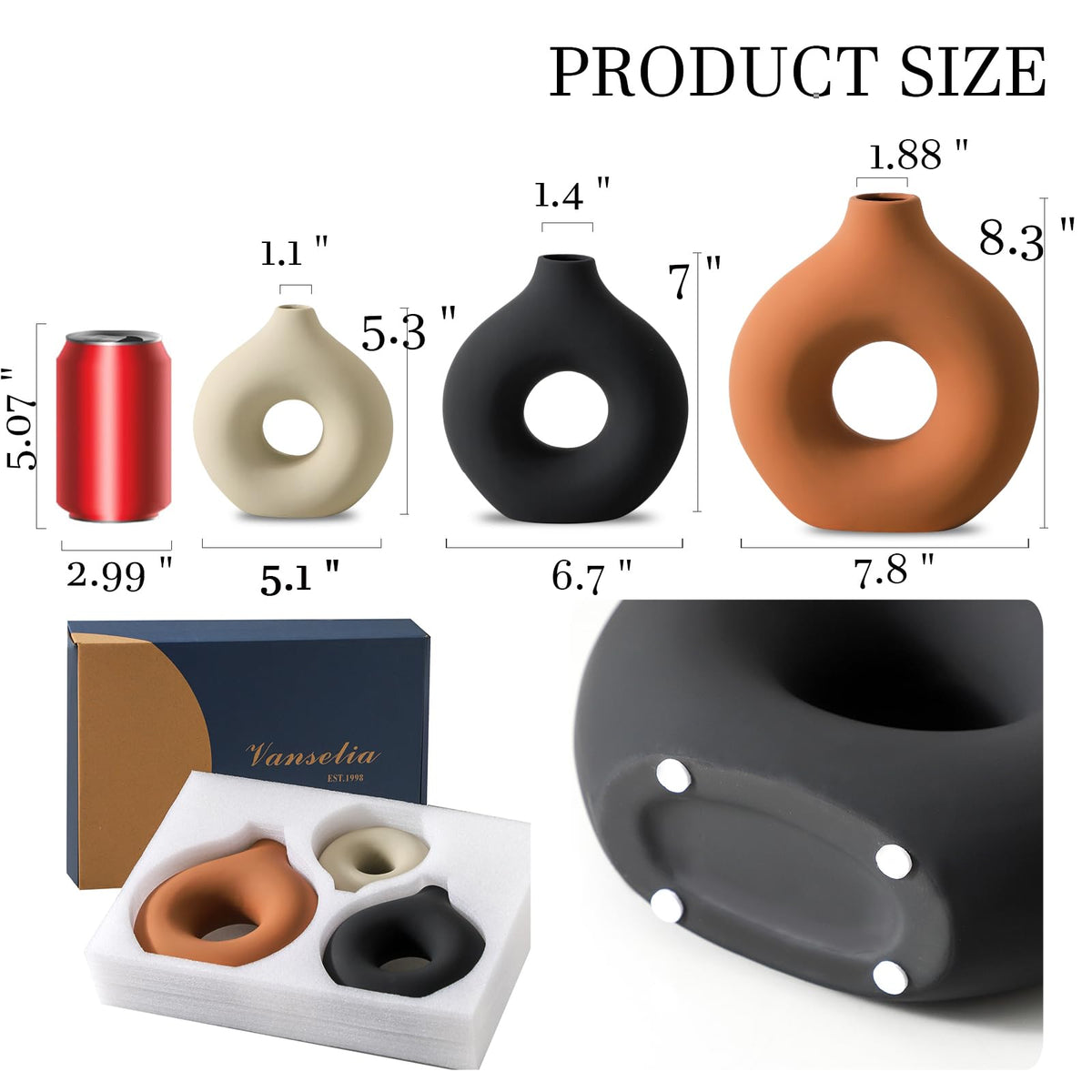 Vanselia donut-shaped medium rust ceramic vase, perfect for shelves or desks.