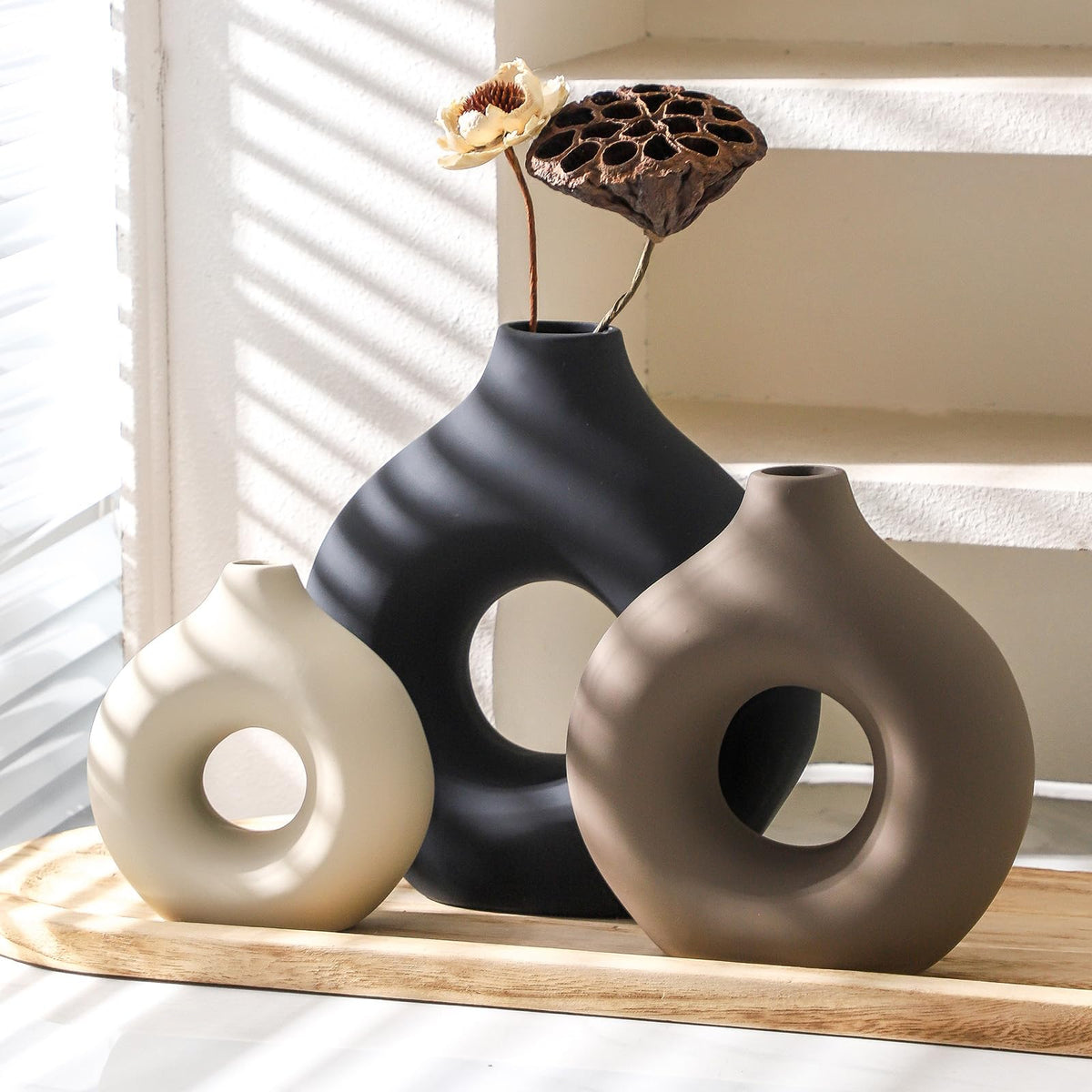 Vanselia dried plant display vase, pair with pampas grass for texture