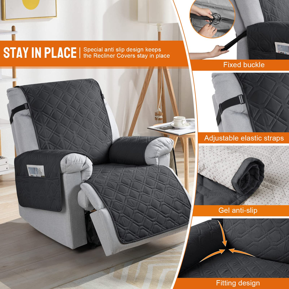 VANSOFY anti-slip back design holds the cover in place on leather furniture.