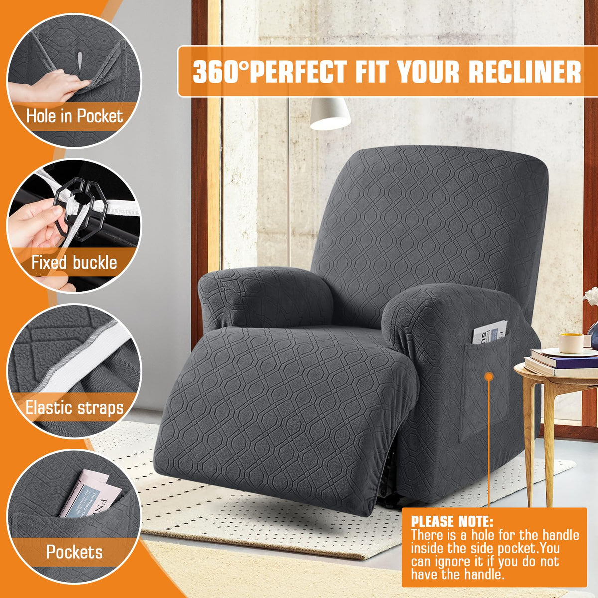 VANSOFY charcoal gray slipcover on chair illustrating room-ready look.