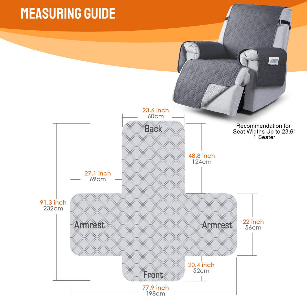 VANSOFY four-layer fabric recliner cover emphasizing durability and pet protection.