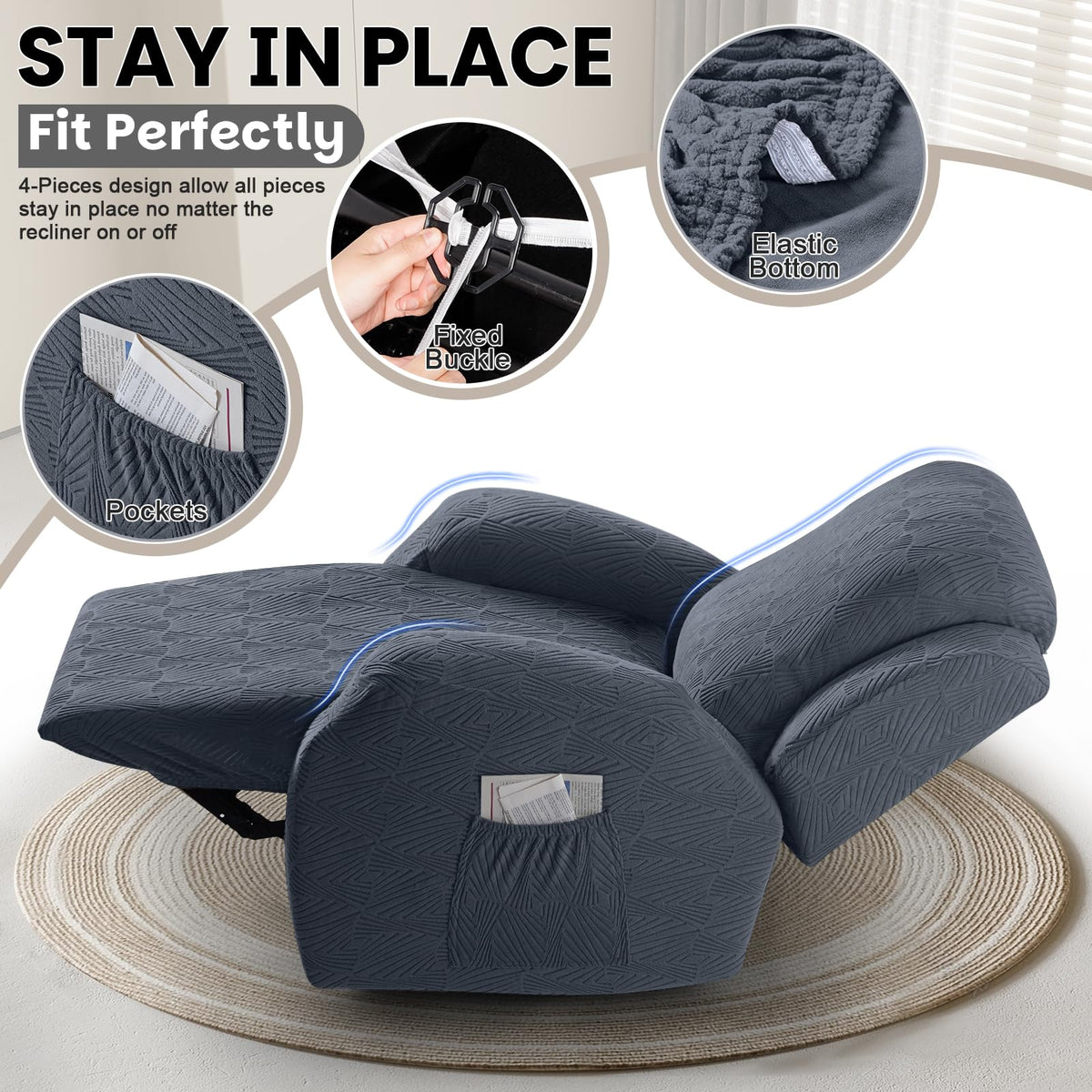 VANSOFY recliner armrest cover gray protects high-contact surfaces.