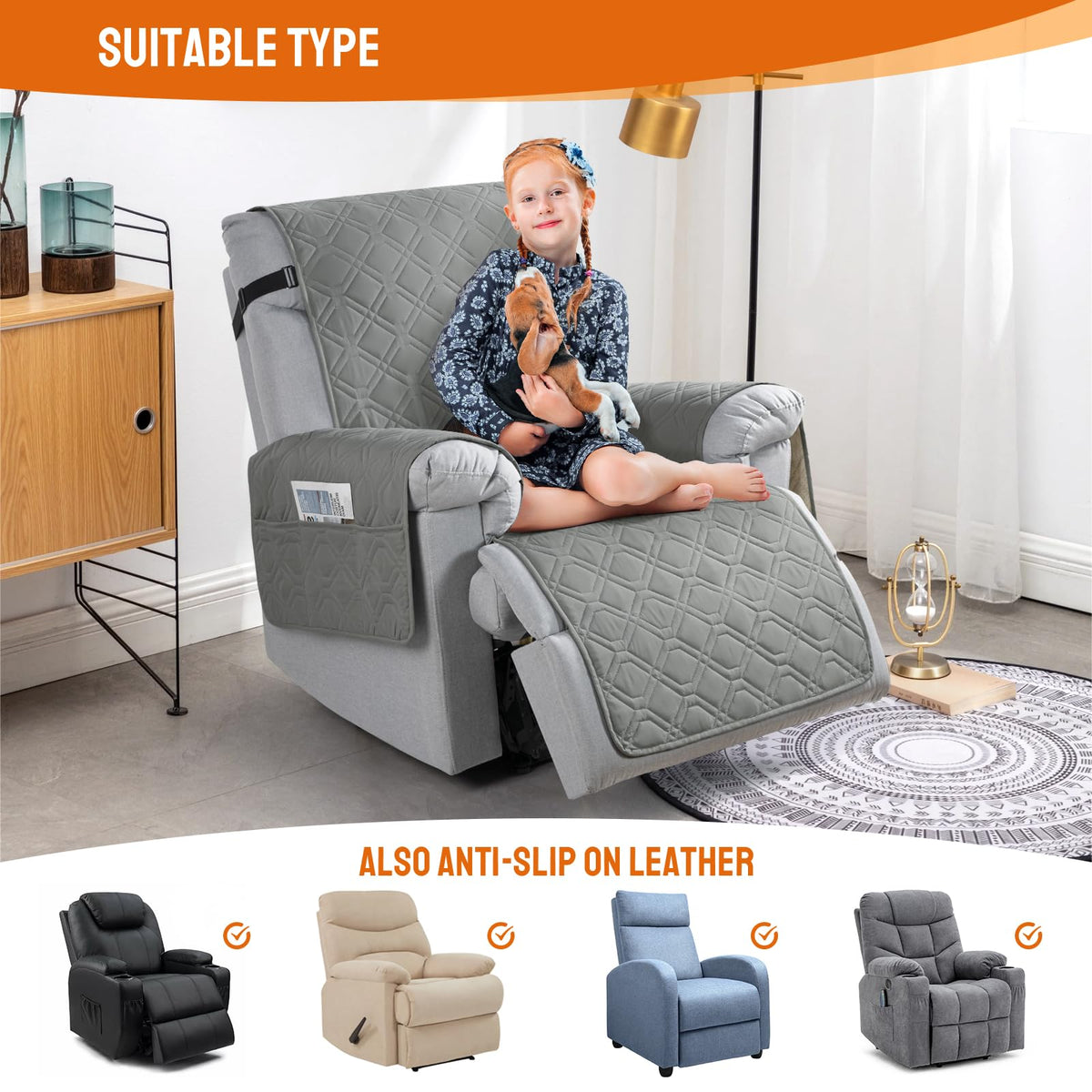 VANSOFY recliner chair protector is pet-friendly for households with dogs.