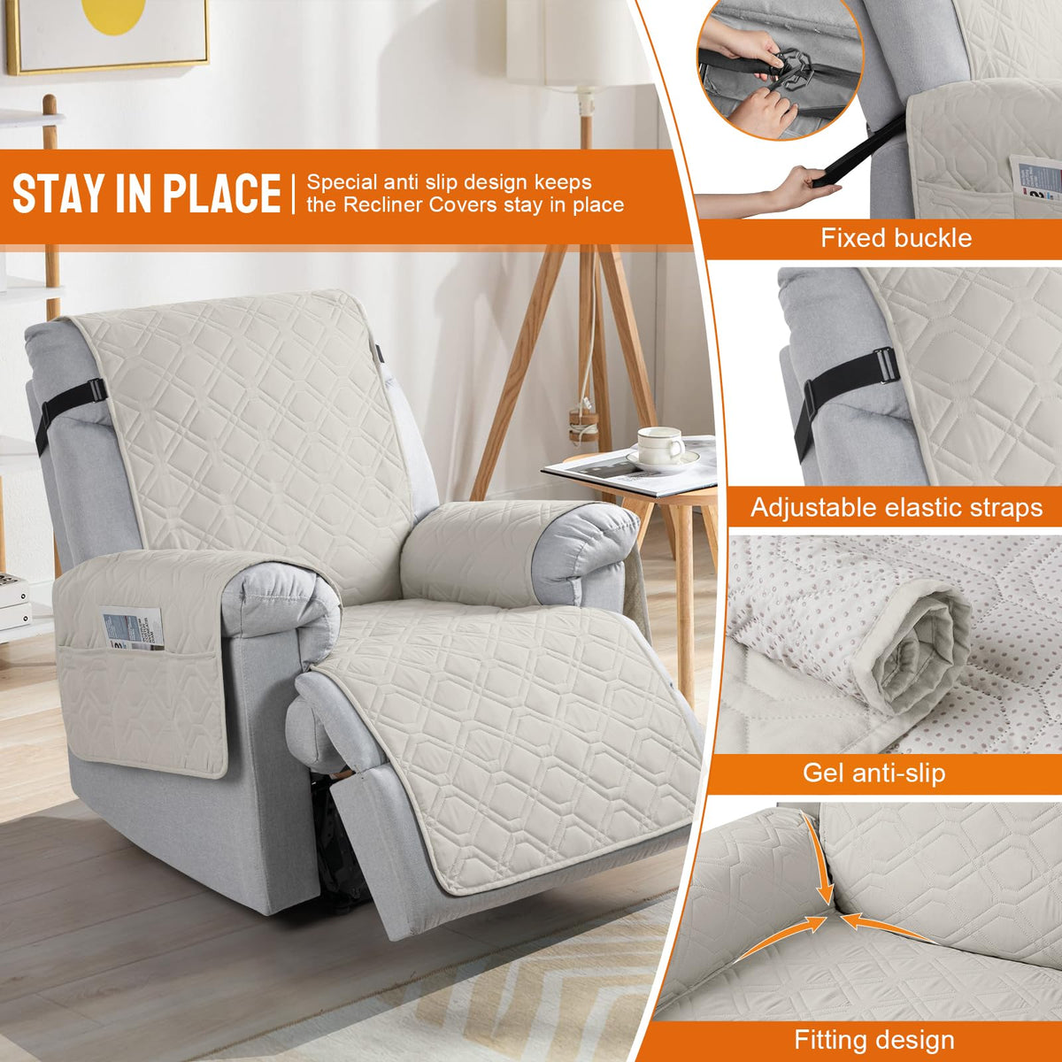 VANSOFY recliner cover anti-slip back design holds position on furniture