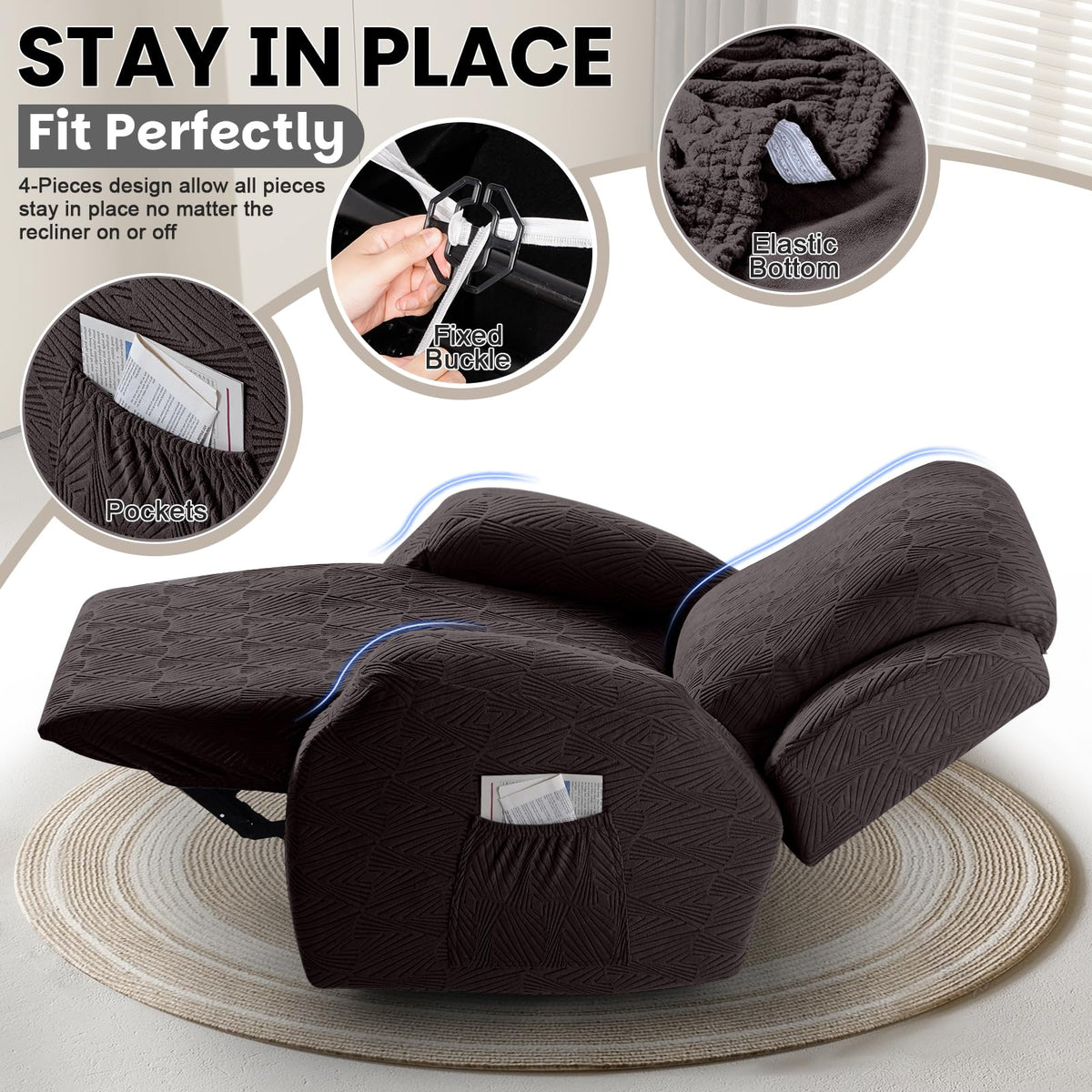 VANSOFY armrest cover with handle hole for easy adjustment