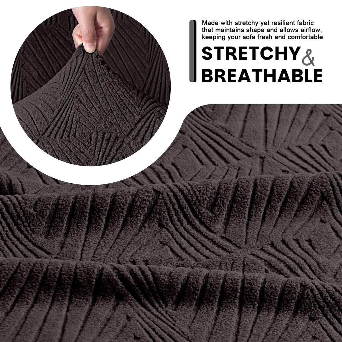 VANSOFY closeup of elastic edging on recliner cover for durability