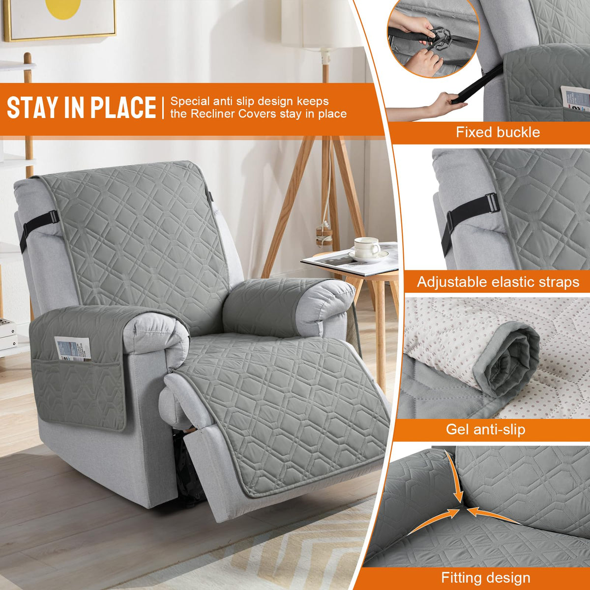VANSOFY recliner cover pocket provides convenient storage for remotes.