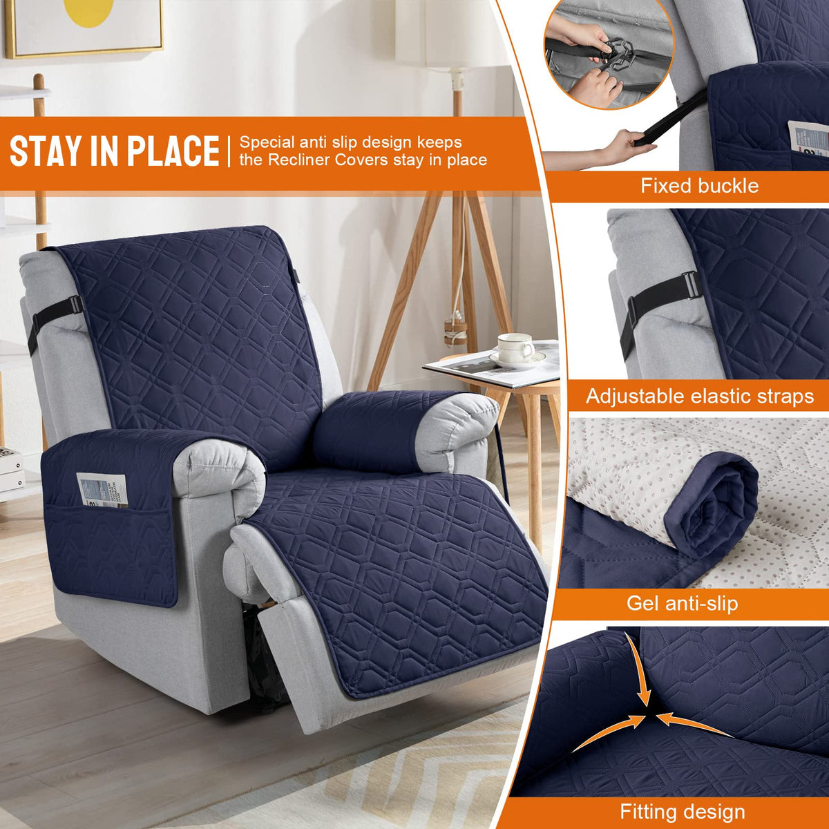 VANSOFY recliner cover with side storage pocket keeps remotes organized.