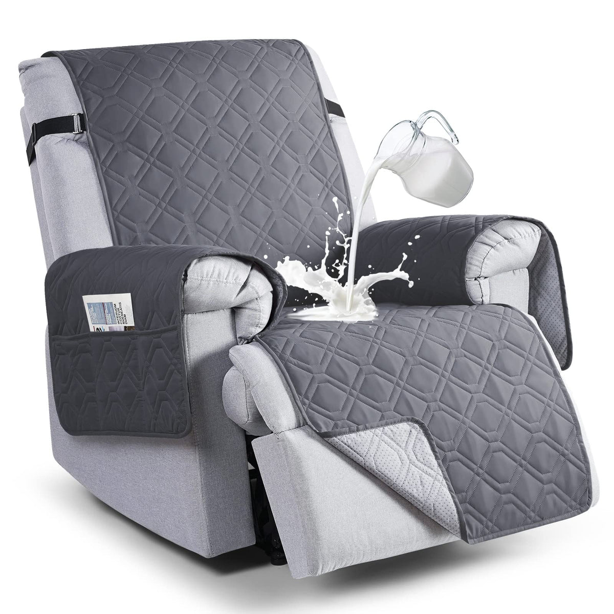 VANSOFY recliner cover in dark gray protects furniture from spills and pet claws.