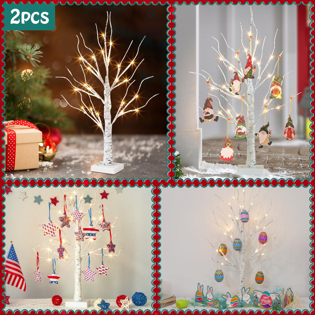 Vanthylit white birch tree adjustable branches for pendants and ornaments.