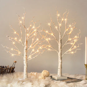 Vanthylit white birch tree with 24 LEDs on a 4x4 base for festive ambiance.