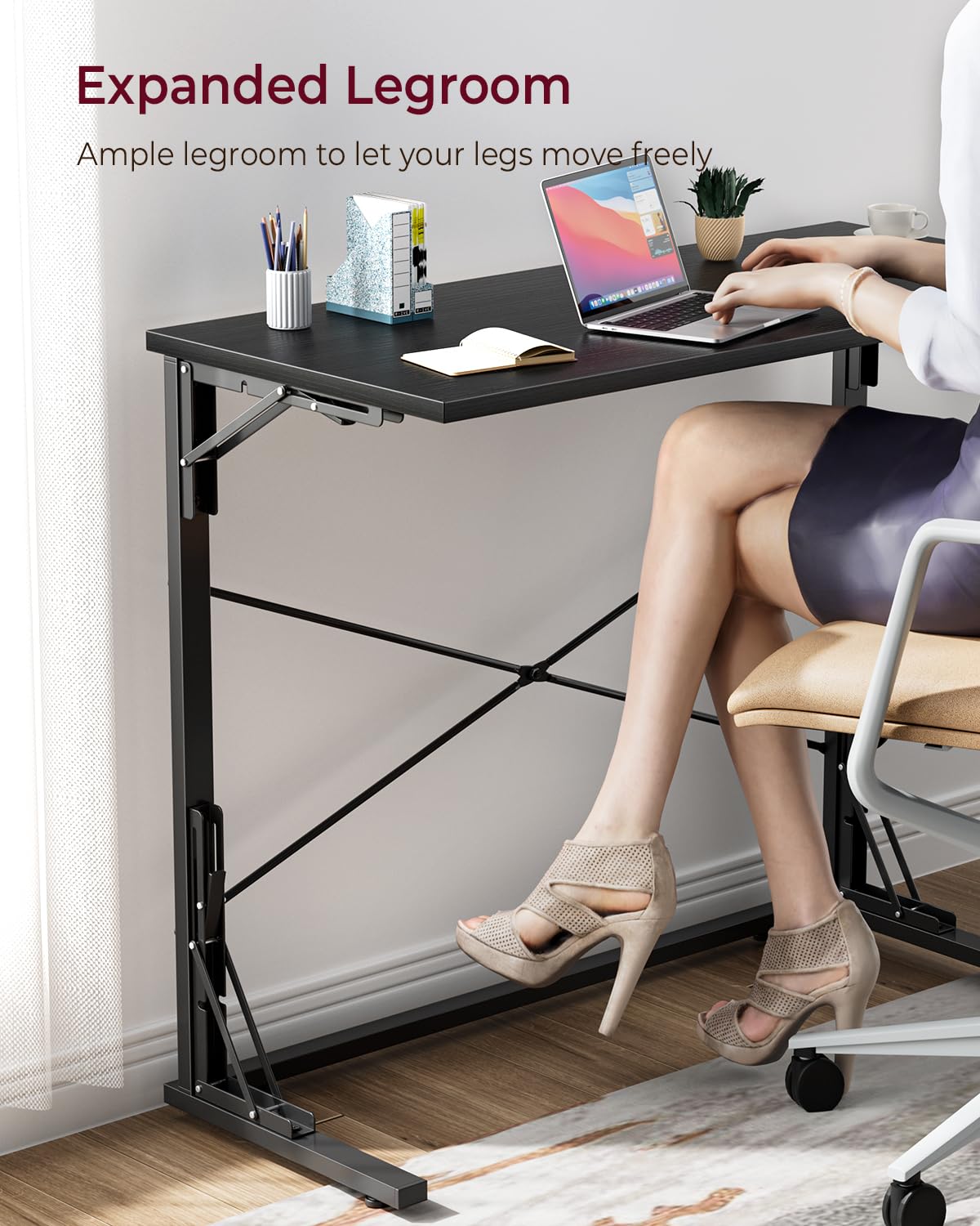 Vantic 31.5-inch folding desk black finish detail.