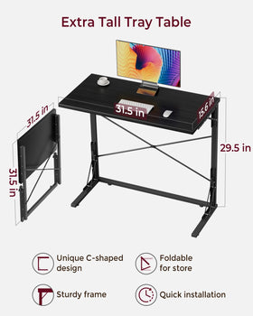 Vantic 31.5-inch folding desk side view, sturdy metal frame for stability.