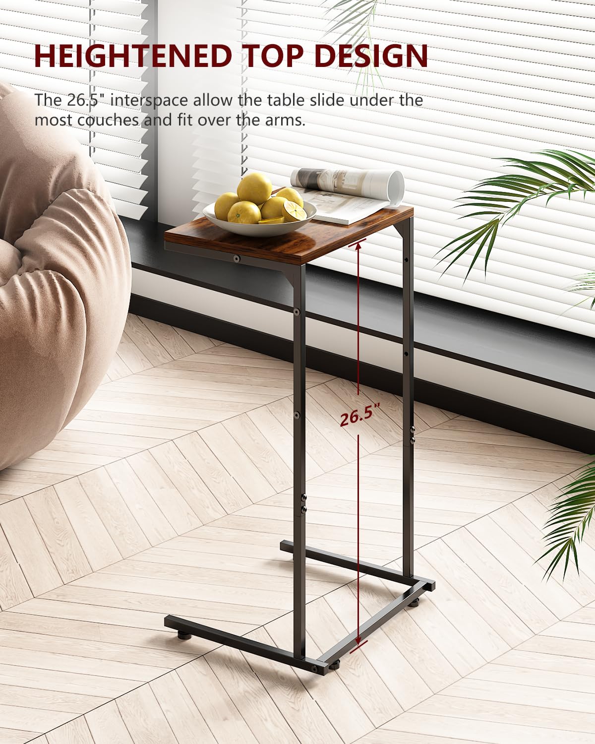 Vantic End Table shows compact 16x11-6x28 inches for small spaces
