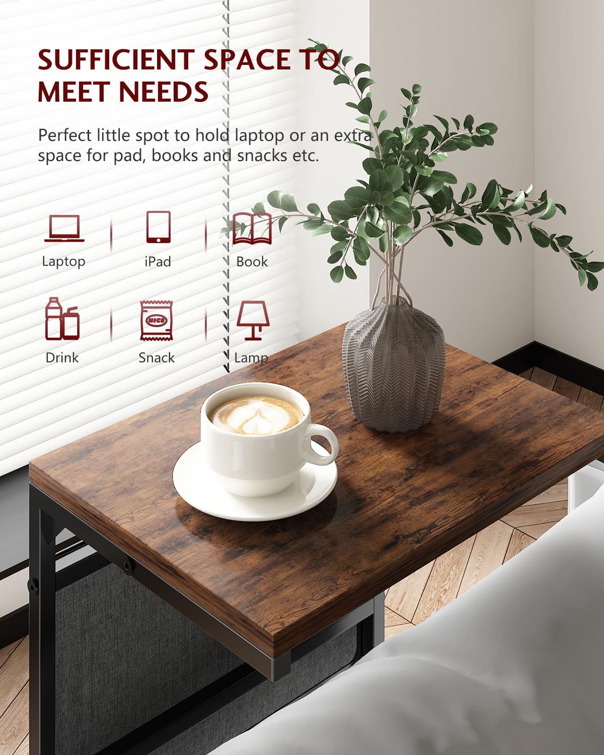 Vantic End Table with storage pocket holds remotes and magazines