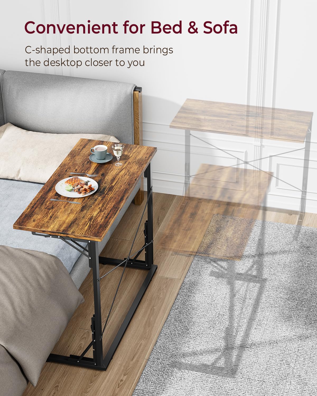 Vantic folding desk in living room setup with laptop and meal surface