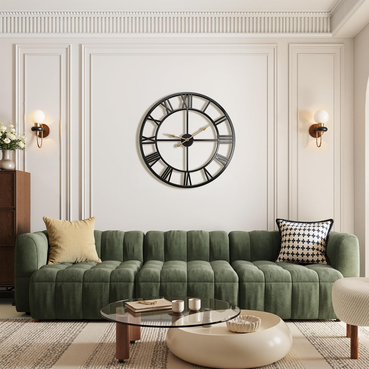 Vantic oversized clock face creates a bold focal point in living rooms.