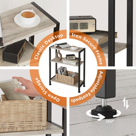 Vantimo 3-Tier Side Table positioned between chairs demonstrates space-saving design.
