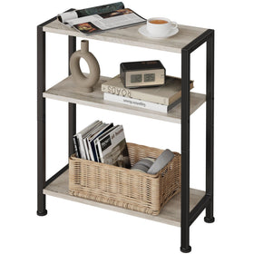 Vantimo 3-Tier Side Table shown in a narrow profile beside a sofa for compact living spaces.