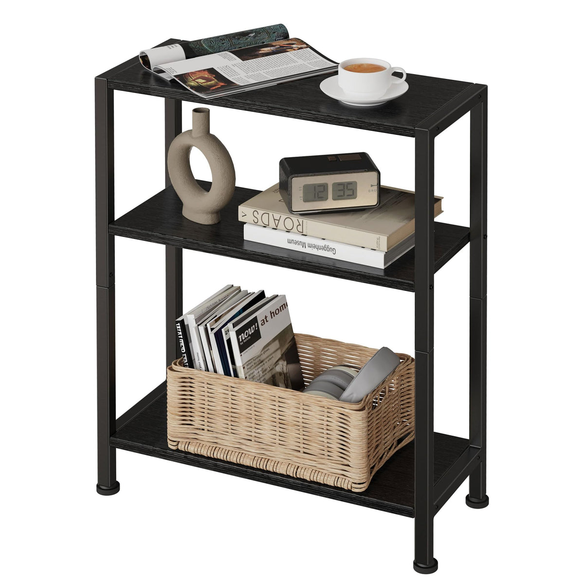 Vantimo 3-Tier Side Table fits narrow spaces for compact living rooms.