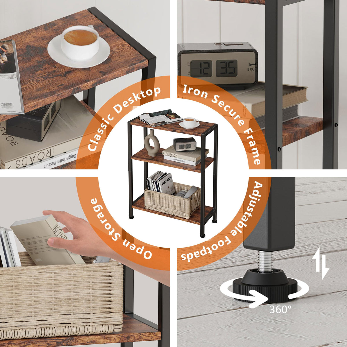 Vantimo adjustable footpads protect floors and keep the table level.