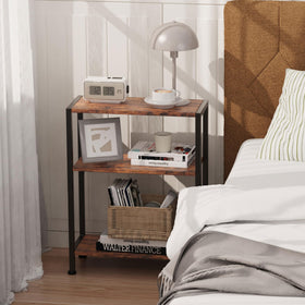 Vantimo rustic brown side table adds warm style to living room decor.