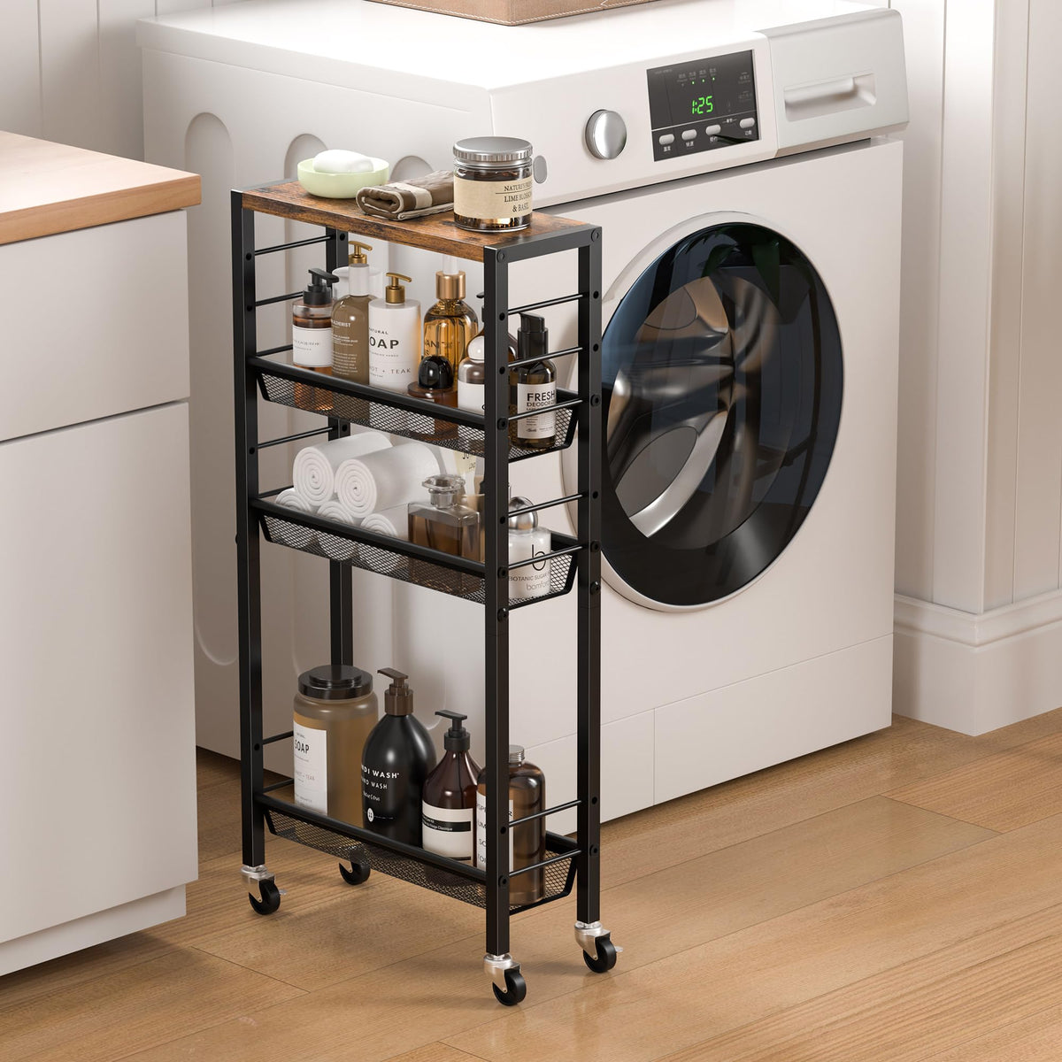Vantimo Slim Rolling Cart 360-degree casters roll smoothly with locks