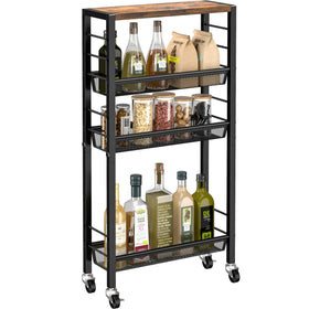 Vantimo Slim Rolling Cart with woodtop for organized spices and pantry items
