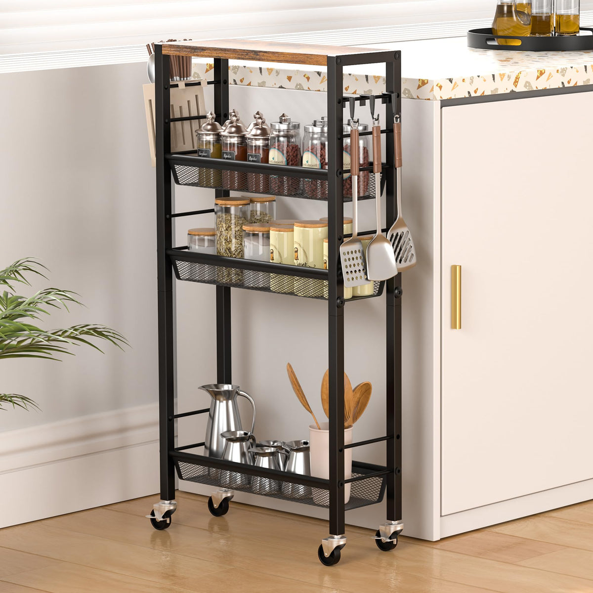 Vantimo Slim Rolling Cart sturdy metal frame designed for daily use