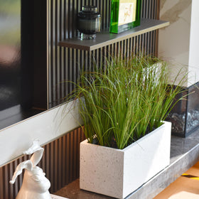 VANTREE indoor-outdoor grass display complements kitchens, living rooms, and porches.