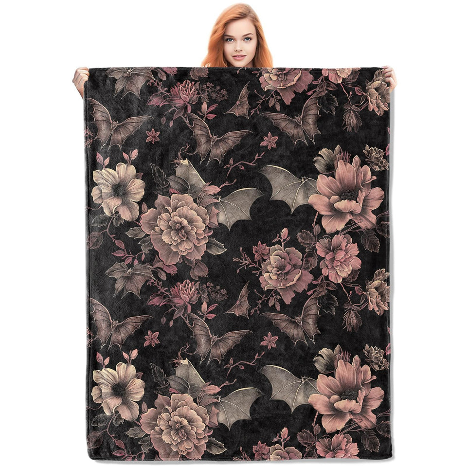 VANZEV Gothic Blanket with floral bat pattern for cozy, decorative bedding