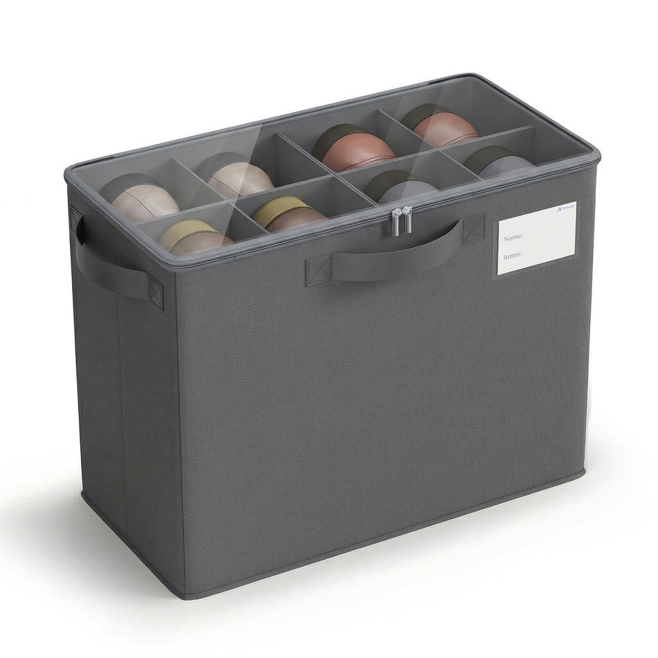 Varhomax shoe organizer box in closet-compact setup keeps footwear neatly organized.