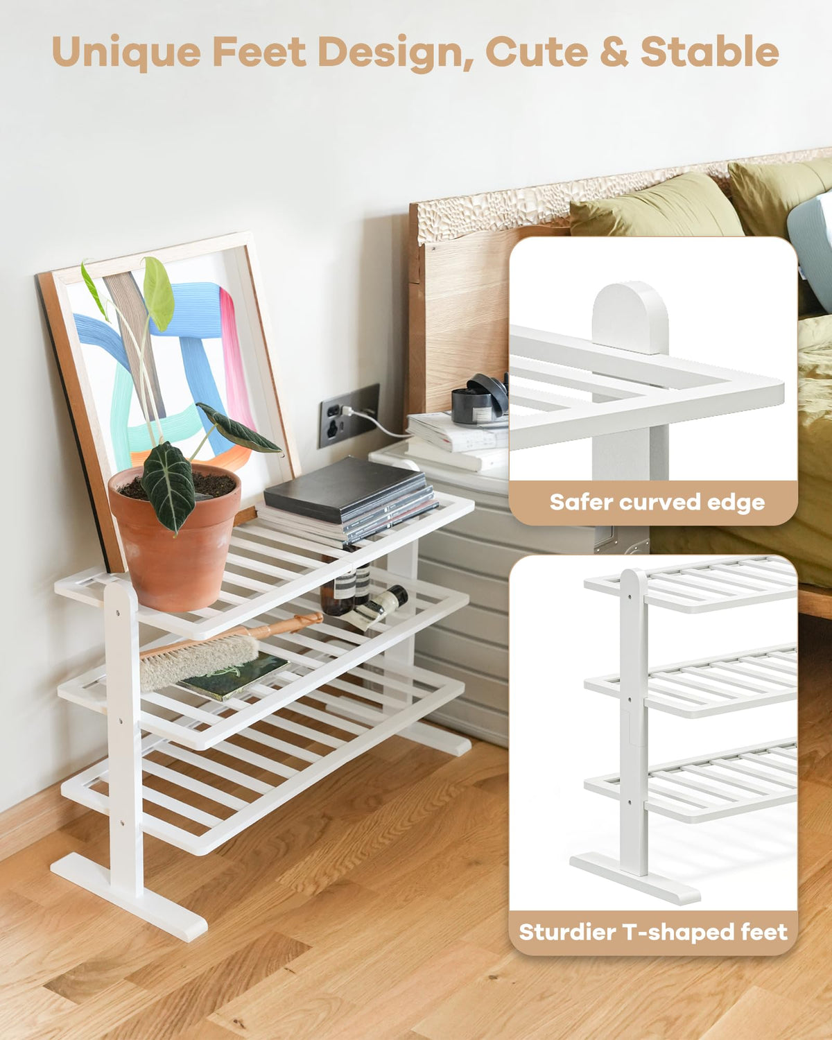 Varhomax bamboo rack in garage for durable storage.