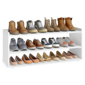 VASAGLE 2-tier shoe rack in white neatly organizes closet shoes with easy reach.