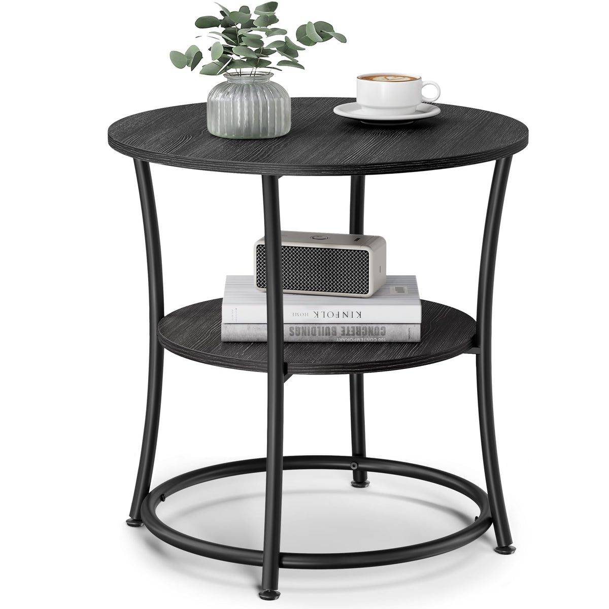 VASAGLE 21.7-inch round side table top view; spacious surface for drinks and lamp.