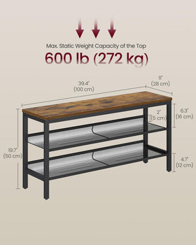 VASAGLE 3-tier shoe rack bench holds up to 12 pairs of shoes in organized shelves