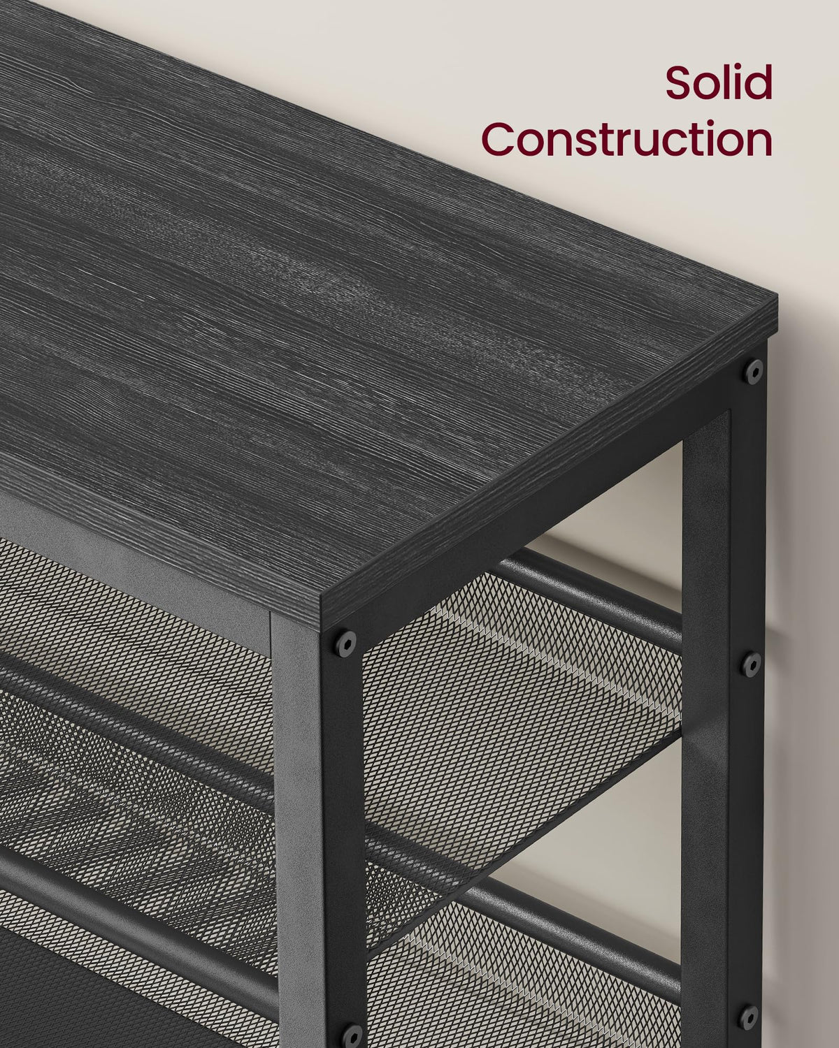 VASAGLE 3-Tier Shoe Rack Bench dimensions illustrate capacity for up to 12 pairs.