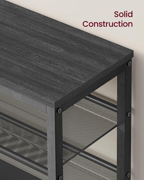 VASAGLE 3-Tier Shoe Rack Bench dimensions illustrate capacity for up to 12 pairs.