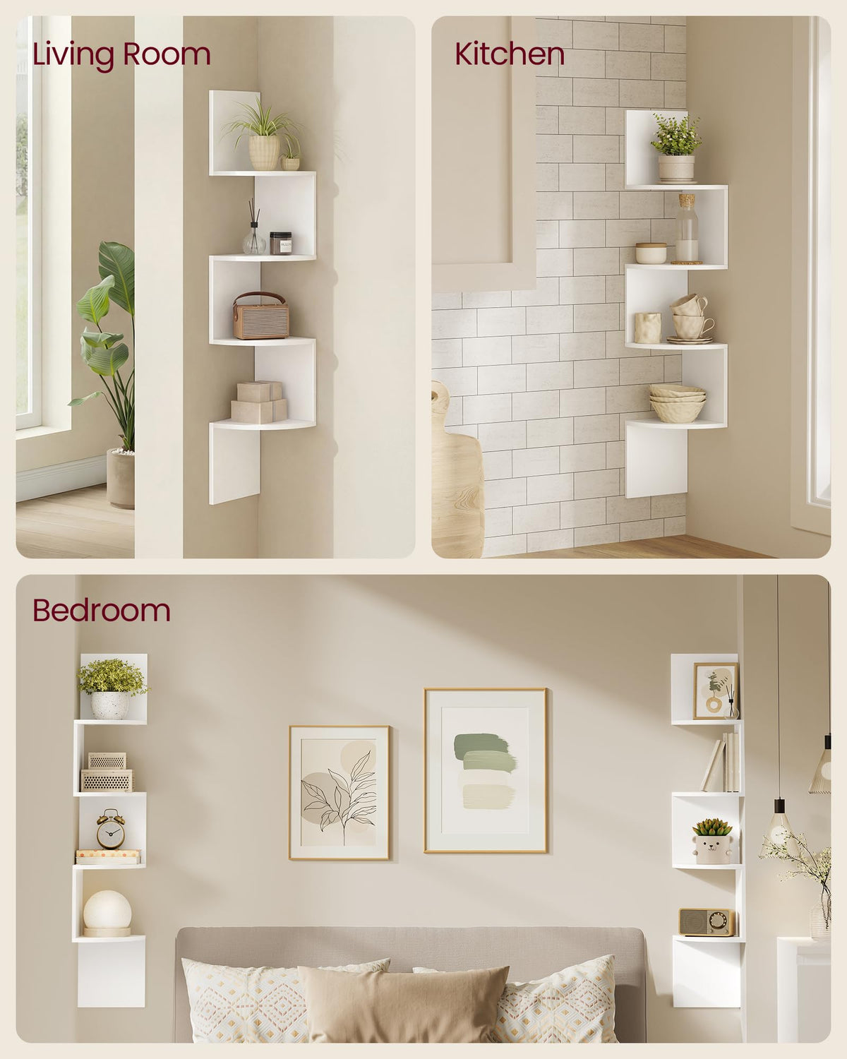 VASAGLE 4-tier corner bookshelf offering sturdy support for books and decor