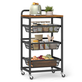 VASAGLE 4-tier rolling cart with pull-out baskets for pantry organization.