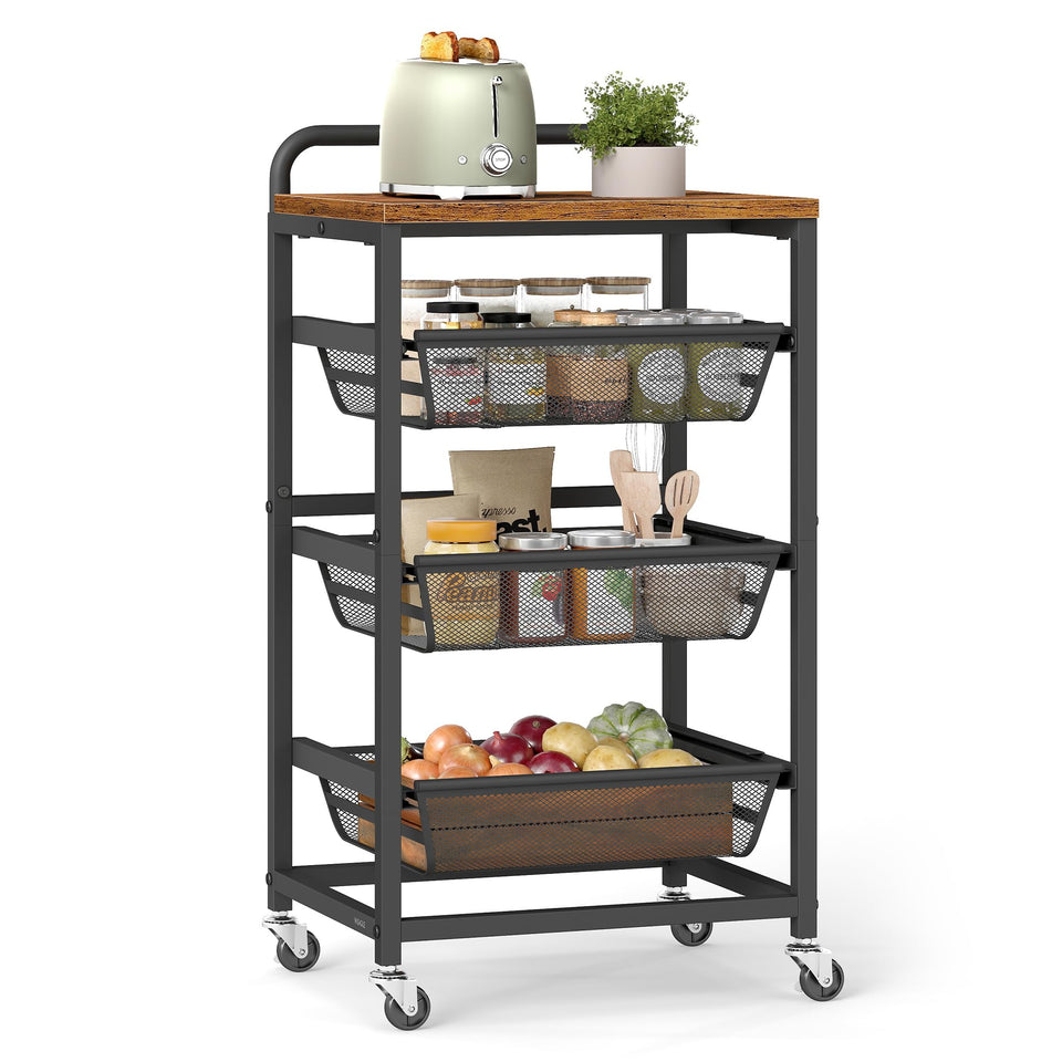 VASAGLE 4-tier rolling cart with pull-out baskets for pantry organization.
