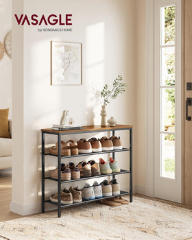 VASAGLE 4-tier shoe rack side view highlighting tall, space-saving design.