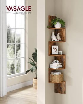 VASAGLE 5-tier floating shelf elevates books and décor on a wall.