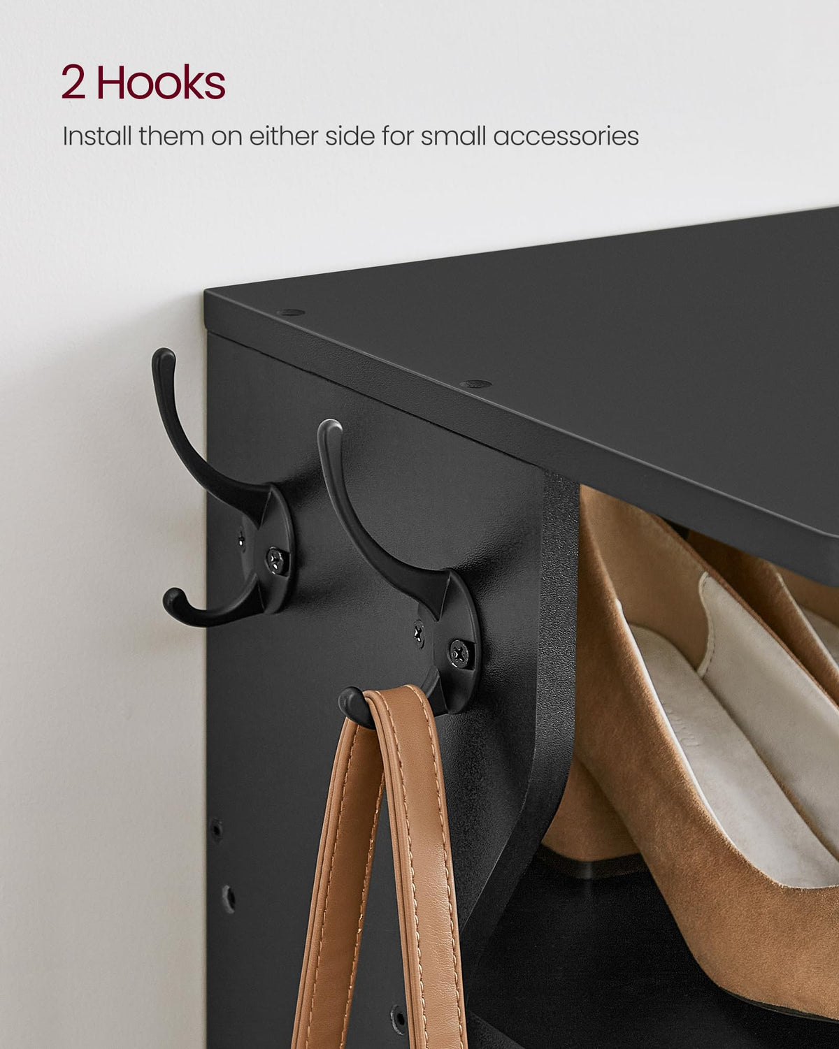 VASAGLE 6-7 inch shelf spacing close-up illustrates taller shoe accommodation.