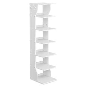 VASAGLE 7-tier vertical shoe rack front view in white, space-saving design.