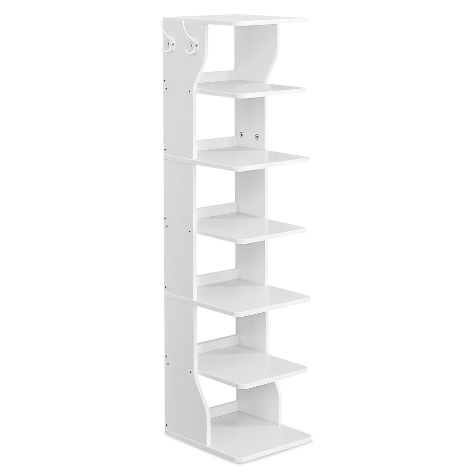 VASAGLE 7-tier vertical shoe rack front view in white, space-saving design.