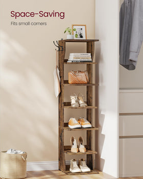 VASAGLE vertical rack demonstrates tall-shoes-capacity on each shelf