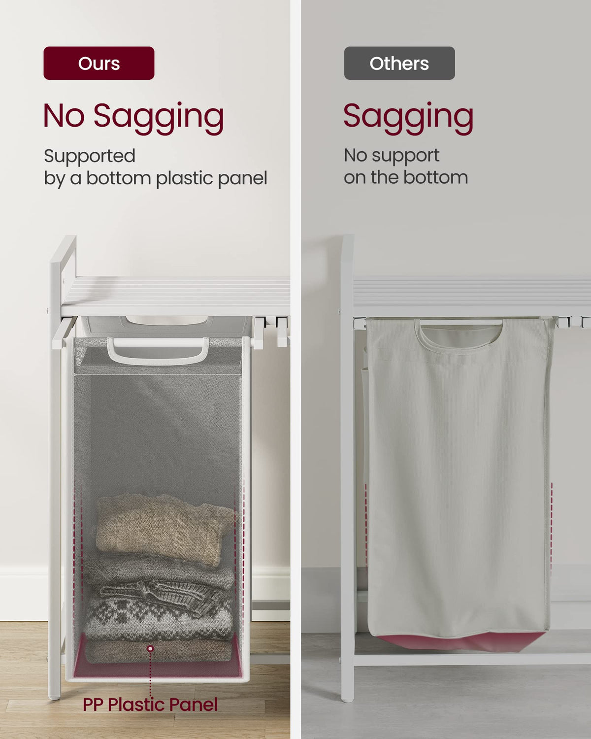 VASAGLE adjustable feet keep the unit stable on uneven floors.