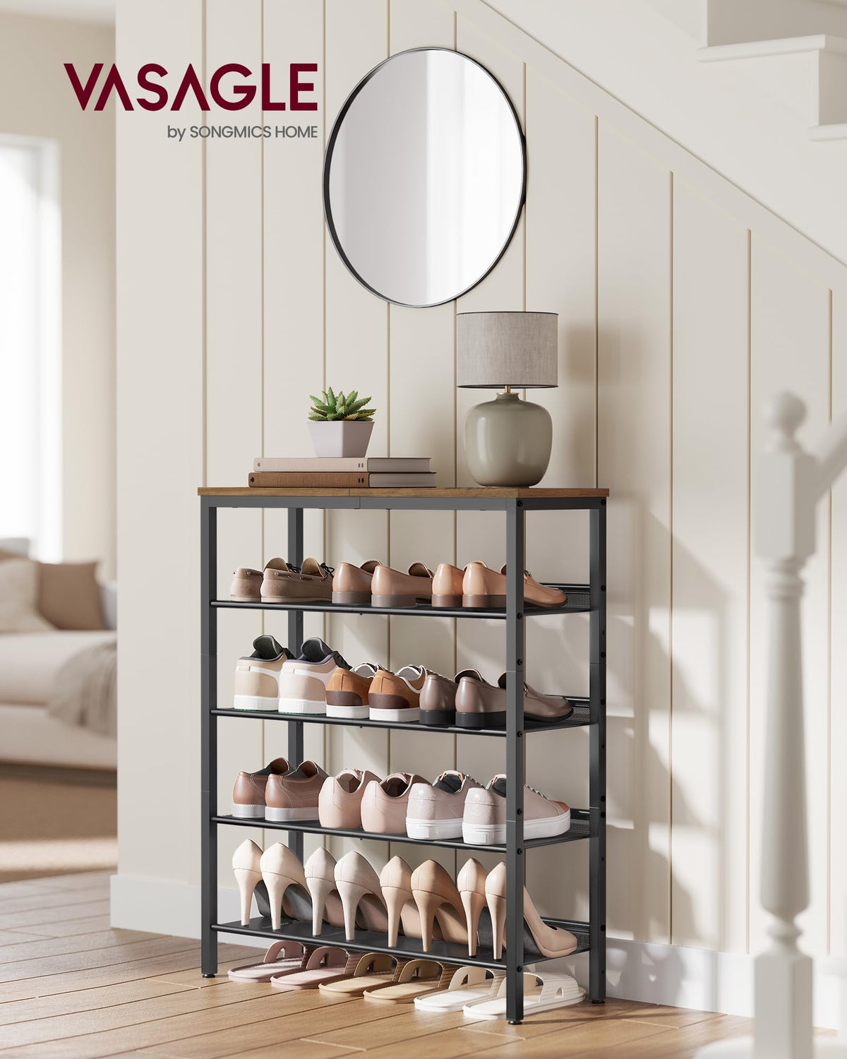 VASAGLE adjustable shelves with screw-hole design for different shoe heights